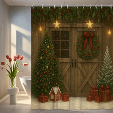 Christmas Shower Curtain with Rustic Decor and Holiday Theme