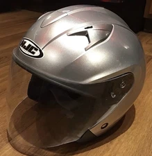 HJC IS-33 3/4 Open Face Motorcycle Helmet Silver Drop Down Sun Visor Size XXL 