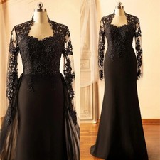 Elegant Black Lace Mermaid Evening Gown Long Sheer Sleeves Formal Party Dress