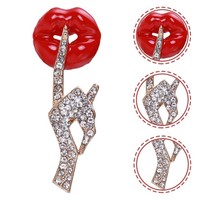Lippenbrosche Stecknadel Frauen Klamte Anstecknadel Strass Brosche Pin