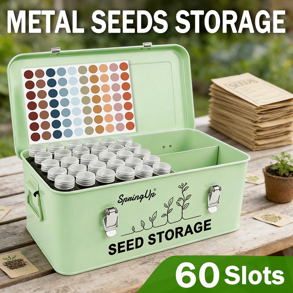 SpringUp 60 Slots Metal Seed Storage Organizer Seed Saving Box with Lid Seed Bin