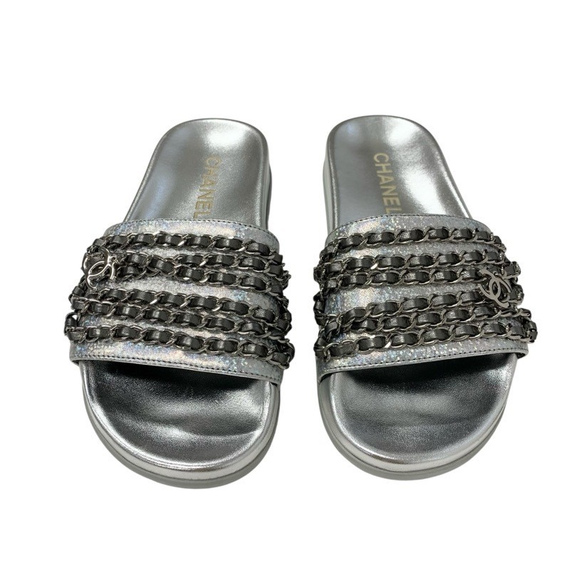 CHANEL leather sandals, size 35, US5, silver, for women thumbnail 10