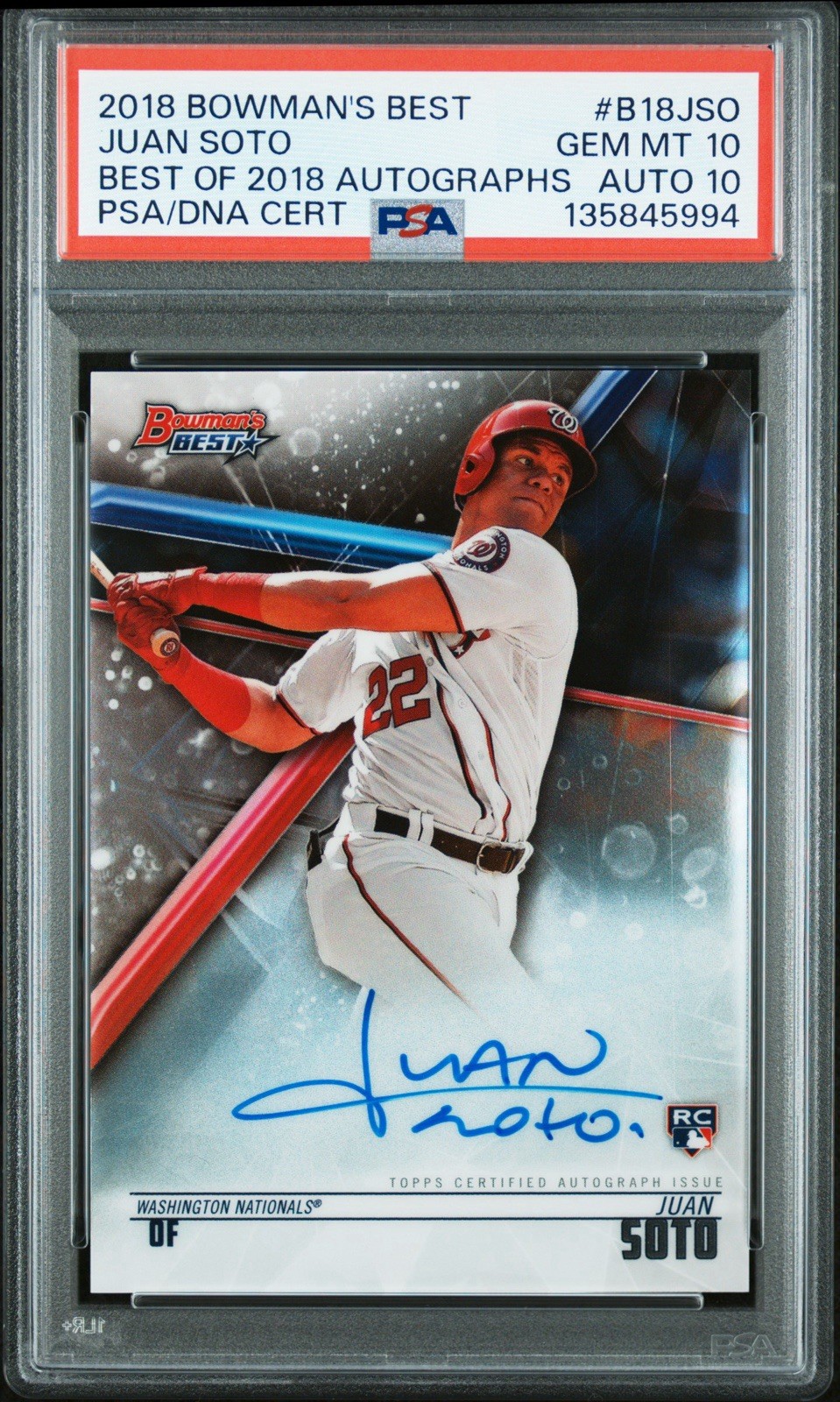 Juan Soto Autographed Signed 2018 Bowmans Best PSA 10 DNA 10 