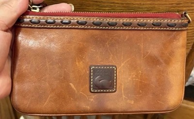 Dooney Bourke Brown Florentine Leather Zip Pouch Clutch Wallet Wristlet Rustic