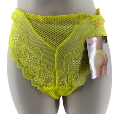 Seven Til Midnight Lace and Net High Waisted Thong Chartreuse Womens Small
