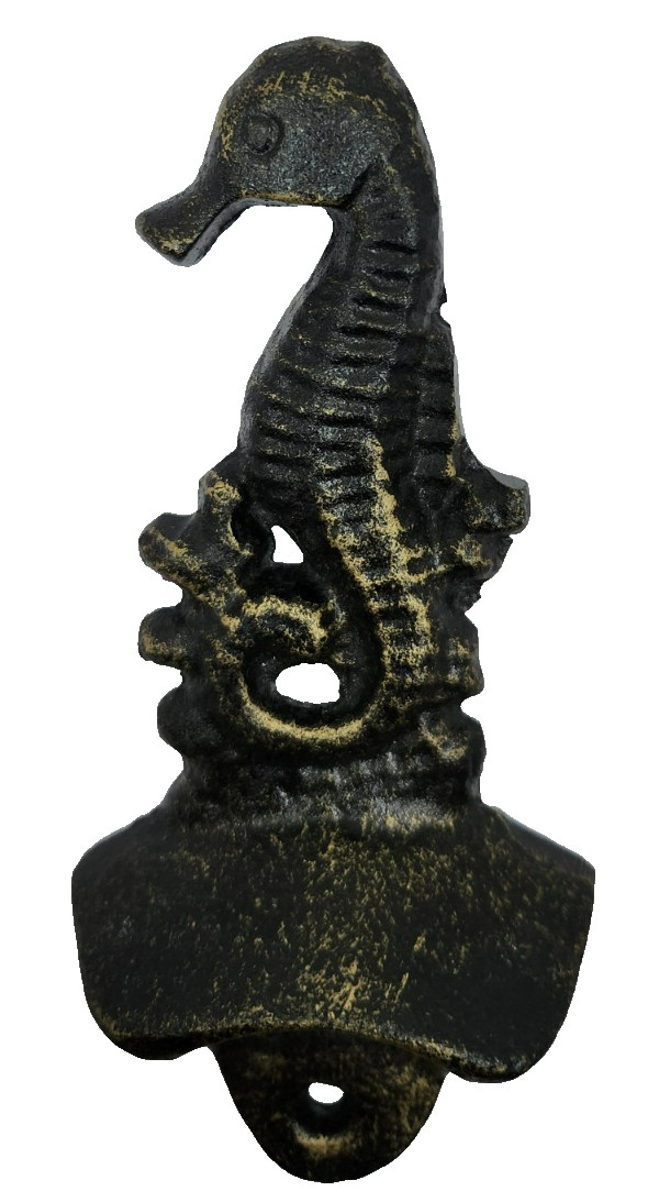 Seahorse Wall Mount Bottle Opener Cast Iron Rustic Nautical 