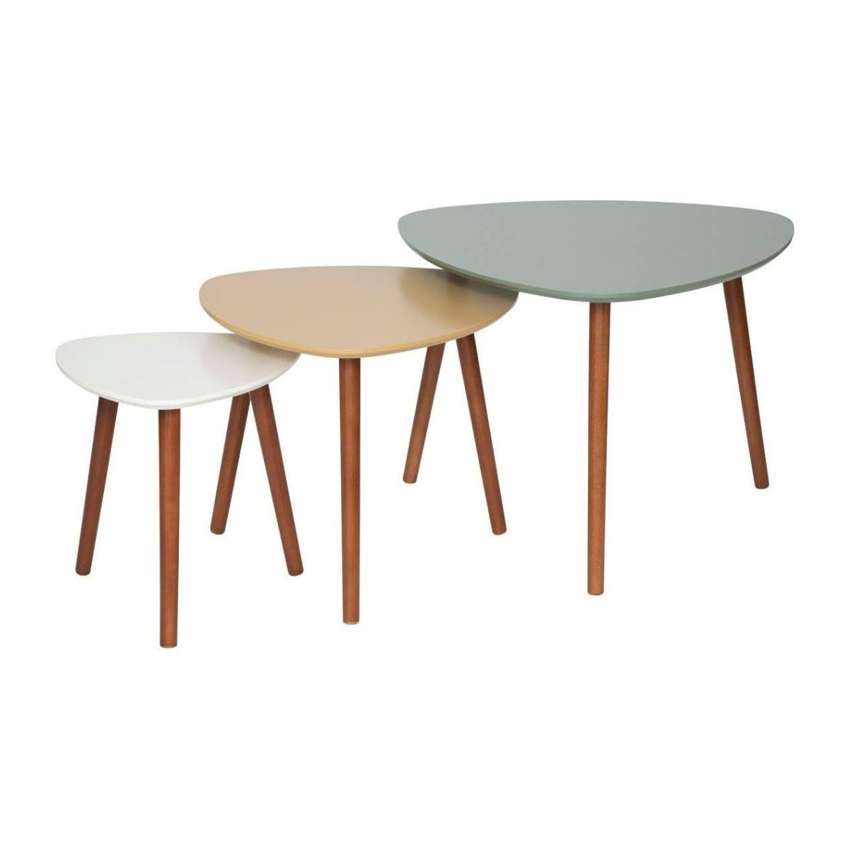 Table gigogne Mileo lot de 3 tables basses de salon tricolores scandinaves bois 60cm