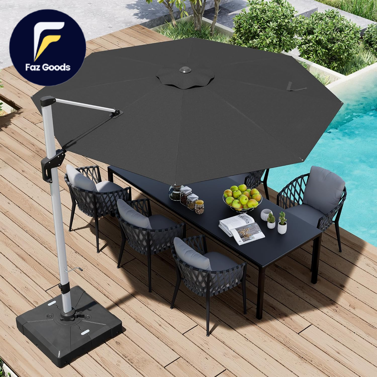 best offset patio umbrella with solar lights Best Choice Products 10x10ft 2-Tier Square Outdoor Solar LED Cantilever Patio Umbrella w/ Base Included