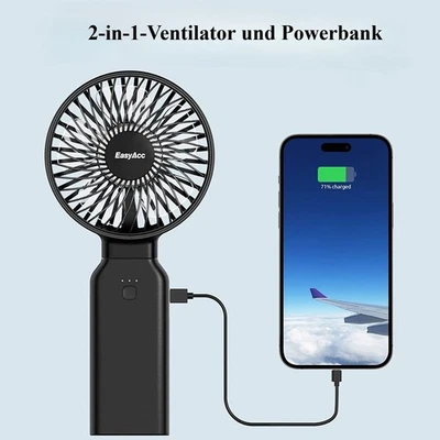 EasyAcc 2-in-1 USB Handventilator&Powerbank Ventilator Leise Mit 9000mAh Akku