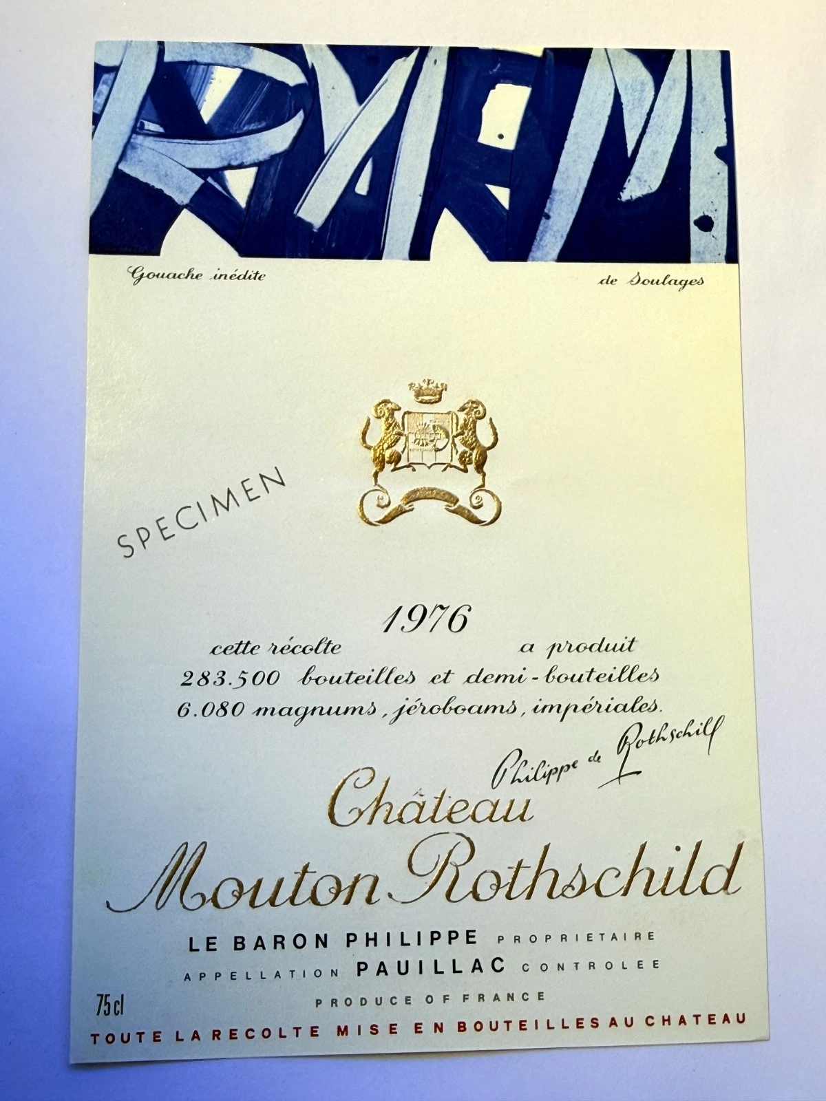 Étiquette De Vin Château Mouton Rotschild Spécimen 1976