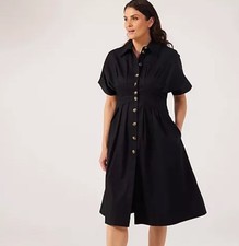 Helene Berman Shirt Dress with Pleated Waist. Black. Size 10. BNWOT. RRP £138.