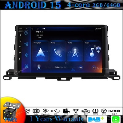 10'' Android 15 Head Unit Radio Carplay GPS SATNav DAB für Toyota Highlander 13-19