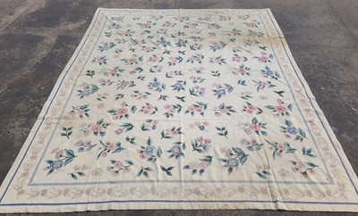 Vintage Französischer Blumen Nadelspitze Handarbeit Mehrfarbig Teppich Wollteppich 300x226 cm