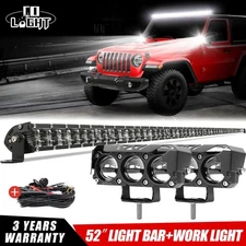 52'' inch LED Light Bar + 4" Pods + Wire Combo Kit for Jeep Wrangler JK TJ YJ CJ