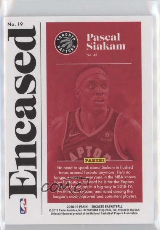 2018-19 Panini Encased /99 Pascal Siakam #19 - Image 2 of 2