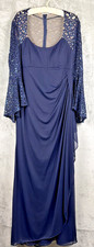 Xscape Maxi Dress Sz 14 Blue Sequin Evening Formal Wedding Sillouette Black Tie