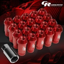 J2 M12 X 1.25 7075 ALUMINUM 25MM OD/50MM 20PCS OPEN END LUG NUT W/ADAPTER RED