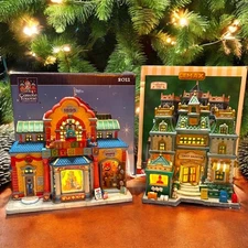 Lemax Carole Towne 2011 Toy Shop & Daily Gazette Lighted Christmas Village Set