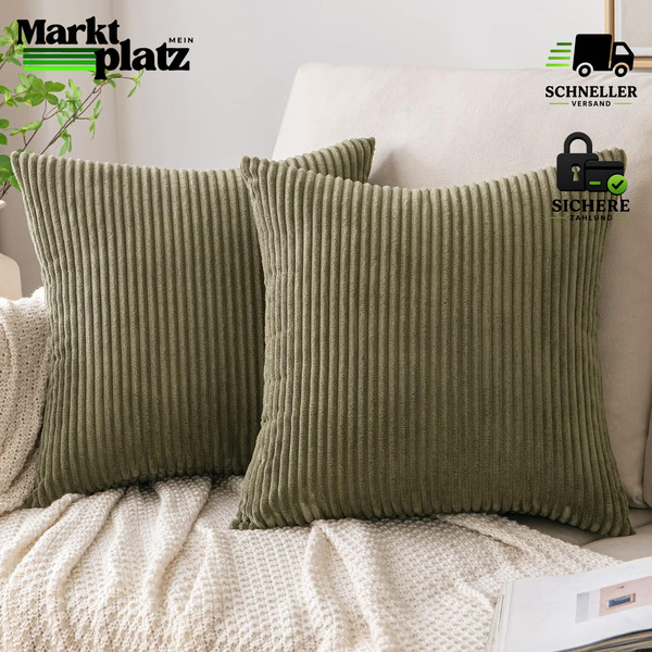 Kissenbezug 45X45 Kordsamt OlivgrüN Dekokissen FüR Wohnzimmer Schlafzimmer-image