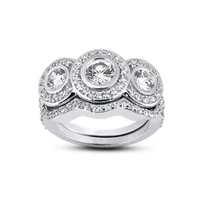 1.16ct F-SI1 Round Natural Certified Diamonds 18k  Halo Ring with Matching Band