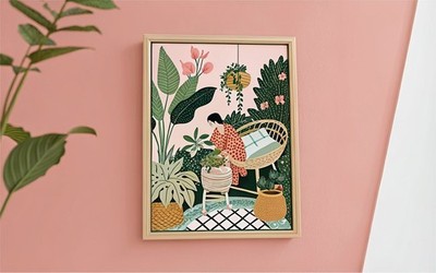 Garten Terrasse Retro Fliese botanische Pflanzen hängend Makramee eklektisch Galerie Karo