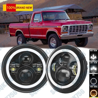 2X 7'' INCH Round Projector LED Headlights DRL For Ford F-100 F-150 F-250 F-350