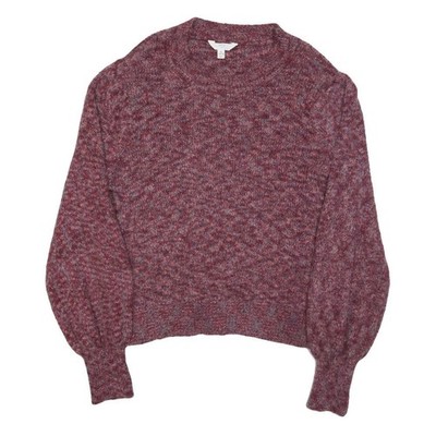 TIME & TRU Damen Pullover Rot Gemustert Rundhals Waffelstrick XL Soft