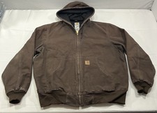 Carhartt J208 DKB Dark Brown Thermal Lined Duck Canvas Hooded Jacket Men's XL