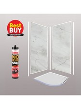 Light Grey Marble 1m x 2400mm x 10mm Shower Wall Panel Kit, Easy To Install Kits
