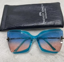 Square Designer Oversized Sunglasses Trendy Jendy Plastic Frame Blue Shades