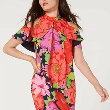 TRINA TURK Floral Ruffled Cold-shoulder Sheath Dress Size 6
