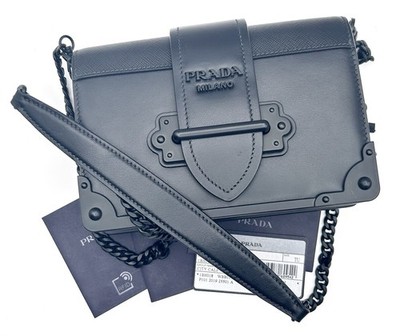 Prada Monochrome Cahier Crossbody Bag Ultra Black City Calf Saffiano 1BH018