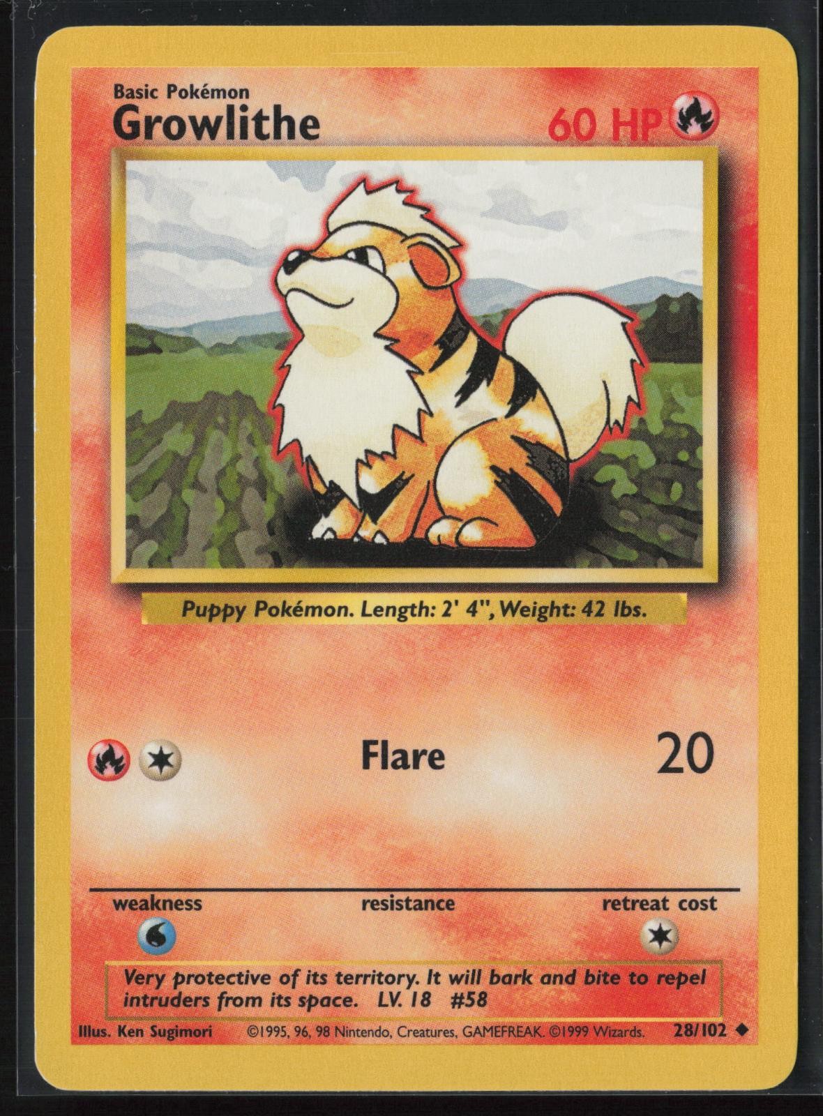 Growlithe 28/102 Uncommon Base Set Unlimited Pokemon Near Mint