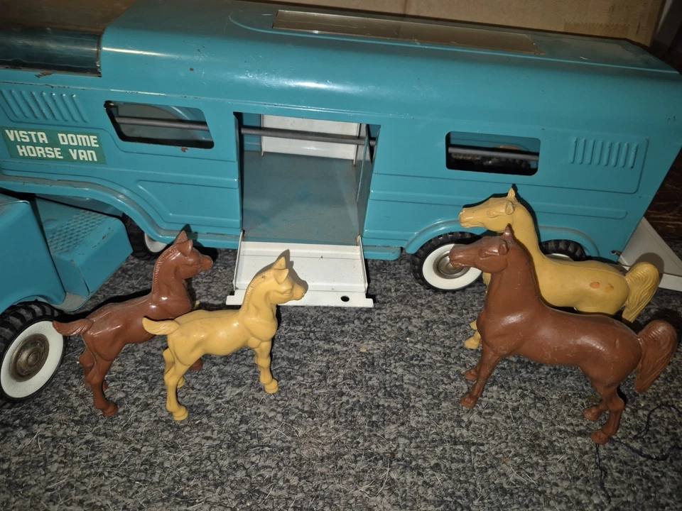 1960-е Винтажный Прессованная Сталь Structo Vista Купольный Фургон для Лошади, Редкий Синий Цвет!! США - Изображение 4 из 4