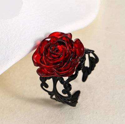 1pc Punk Gothic Red Rose Ring Black Vine Vintage Witch Jewelry Gift - NEW