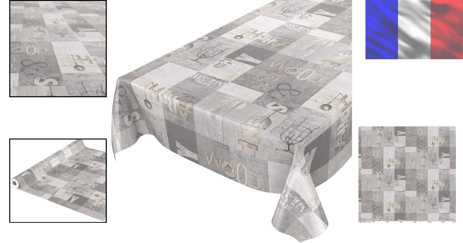 Nappe en toile cirée lavable et imperméable ANRO patchwork 160x140cm