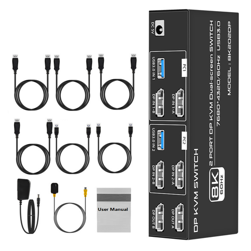 2x2 HDMI 4K 120Hz 8K USB3.0 KVM Switcher Accessories For 2 Computers 2 Monitors - Photo 6/20