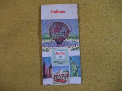 Vintage SINCLAIR Oil Corp. New York World's Fair 1964/65 Indiana Map DINOLAND