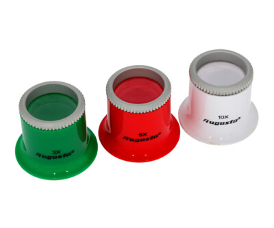 AUGUSTA Lupenset 3-5-10-fach farbig Uhrmacherlupe Taschenlupe Augenlupe Qualität