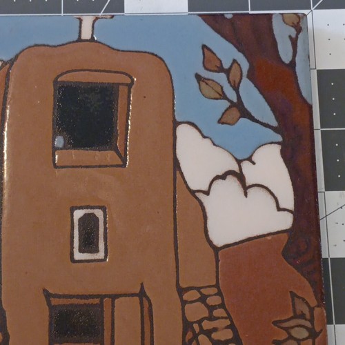 Vtg IAC Hand Painted Tile Pueblo Home Sante Fe Wall Tile Trivet Rare Clay Tile - Picture 4 of 6