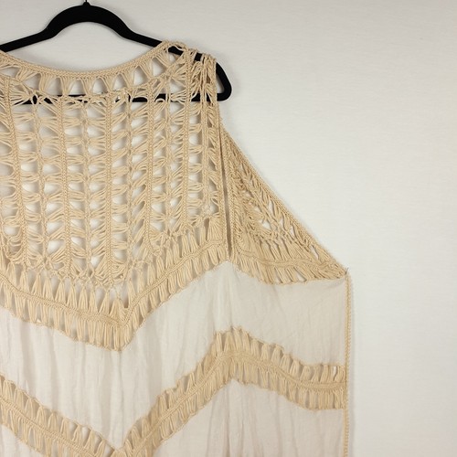 Umgee Womens Open Cardigan Crochet BOHO Sleeveless Long Ivory Size S Open Knit - Picture 11 of 19