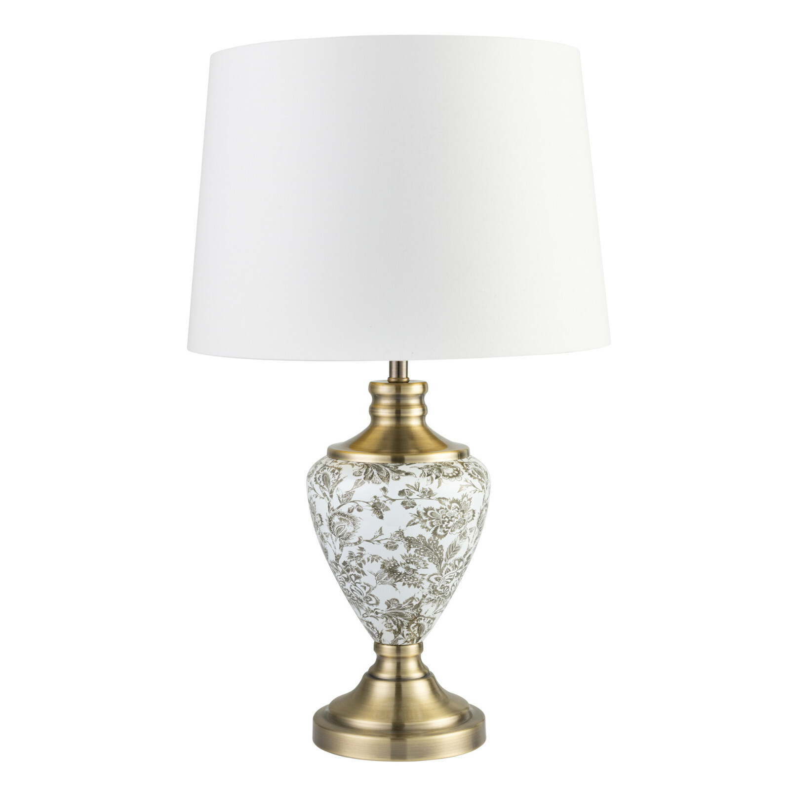 Table Lamp Hepburn Large Ceramic White Gold Shade Gold Printed Finish 58cm