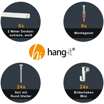 Hang-it Bilderschienen-Set 12m In Weiß – Flexibles Wandsystem Für Bilder, Komplett Mit Seilen & Haken