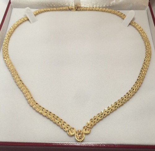 🛑 14k Yellow Gold Diamond Cut Link Tennis Collar Omega Chain 25Gm Necklace 19” - Picture 4 of 11