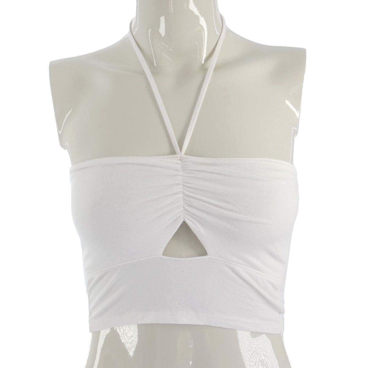 Hollister Halter Top White Tube Ruched Bustier Cut Out Detail