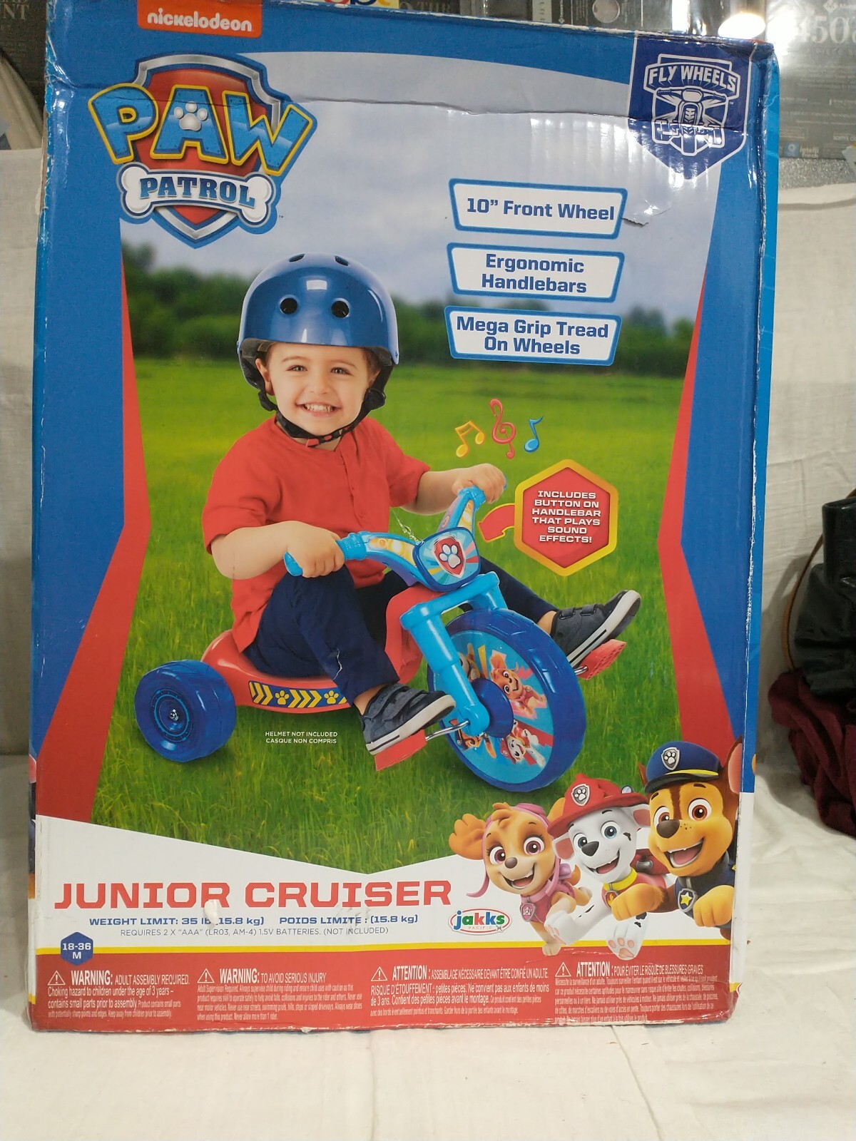 PAW PATROL 10 INCH FLY WHEELS JUNIOR TRIKE W/ SOUNDS *DISTRESSED PKG