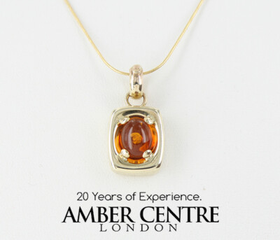 Italian Made Eleganter German Baltic Amber Pendant in 9ct Gold GP0022 UVP375 !!!