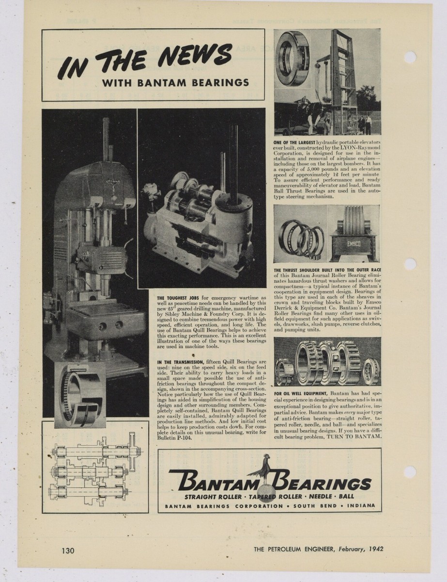 1942 Bantam Bearings Ad: Sibley Machine &amp; Foundry, Lyon Raymond 