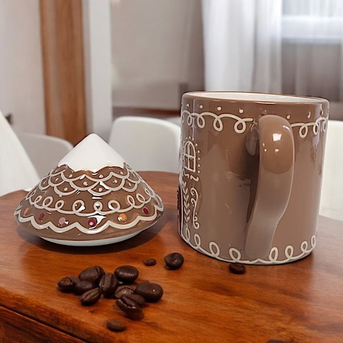 Taza de cerámica para casa de pan de jengibre con tapa taza de gres festivo de Navidad regalo - Imagen 20 de 23
