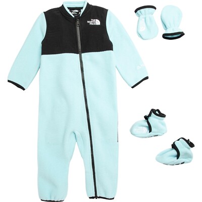 THE NORTH FACE Polartec DENALI 3 PC Set JUMPSUIT BOOTIES MITTENS 0-3 Months NEW